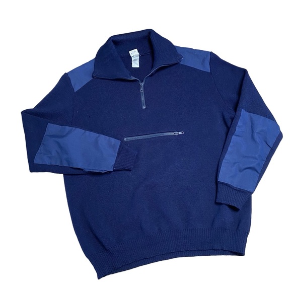 Maky Rib Knit Sweater XL Navy Blue Military Wool Anorak Quarter Zip Double Layer - Picture 4 of 11